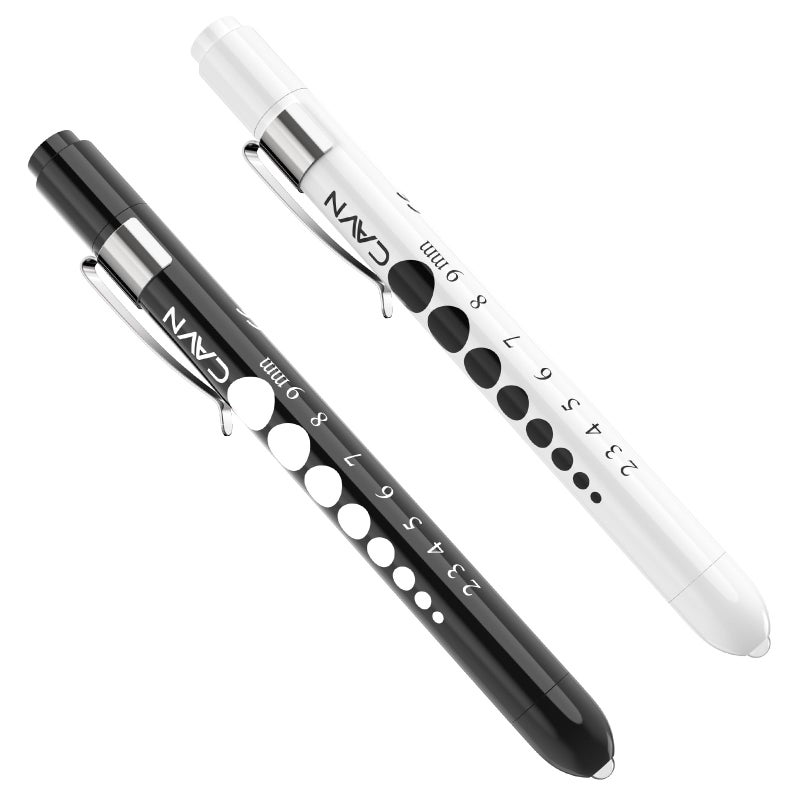 CAVN Pen Light with Pupil Gauge LED Penlight for Nurses Doctors, 2 Pcs Reusable Medical Penlight for Nursing Students (Black/White) - Image 1